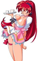 1girls 90s akira_(viper) anna_miller areola_slip areolae bare_arms bow breast_squish breasts choker cleavage clothed clothing corset cup erect_nipples erect_nipples_under_clothes eyebrows_visible_through_hair female female_only frills fully_clothed hair_ribbon holding_tray kimura_takahiro large_breasts legwear long_hair long_ponytail looking_at_viewer matching_hair/eyes nipple_bulge official_art panties pantyshot pantyshot_(standing) pink_clothing plate ponytail red_eyes red_hair ribbon ribbon_choker simple_background skirt skirt_up smile sogna solo standing teacup teeth thick_thighs thigh_ribbon thigh_strap thighs tied_hair tray underwear uniform very_long_hair viper_(series) viper_v16 waitress white_background white_clothing white_panties