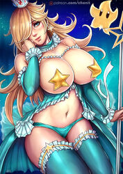 1girls abs alternate_breast_size alternate_outfit big_breasts blonde_female breasts cleavage female female_only hair_over_one_eye kachima large_breasts looking_at_viewer mario_(series) nintendo patreon princess_rosalina solo super_mario_galaxy text thighhighs url watermark