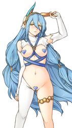 1girls azura_(fire_emblem) bare_midriff blue_hair blue_heart_pasties blue_pasties breasts bunny_ears bunny_girl bunnysuit female female_only fire_emblem fire_emblem_fates long_hair midriff navel nintendo pasties reverse_bunnysuit solo tagme tridisart white_background yellow_eyes