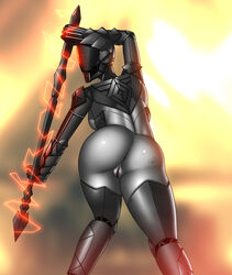 1girls bungie destiny_(game) exo female female_only gary-q hands helmet legs pussy rasputin_(destiny) robot robot_arms robot_girl solo_female staff thick thick_thighs