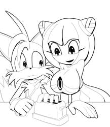 1boy 1girls alien alien_girl big_breasts cosmo cosmo_the_seedrian dress female fox fully_clothed looking_at_breasts male plant plant_girl sexy_plant sonic_(series) sonic_the_hedgehog_(series) tails toaster tool tools