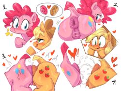 4:3 anal anal_kiss anus applejack_(mlp) blush bodily_fluids censor_bar censored dessert doughnut duo equid equine female female/female feral feral_on_feral food friendship_is_magic genital_fluids genitals hanuvo hasbro heart ineffective_censorship mammal my_little_pony pinkie_pie_(mlp) ponut_kiss puffy_anus pussy pussy_juice