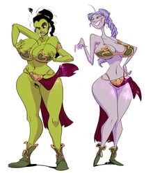 2020 2020s 2girls banjo-kazooie big_breasts bimbo breasts crossover disney disney_villains female female_only game_over_gruntilda gruntilda gruntilda_winkybunion huge_breasts humanoid madam_mim multiple_girls no_panties no_underwear rareware return_of_the_jedi slave_bikini slave_leia_(cosplay) slb star_wars the_sword_in_the_stone thick_thighs vagina white_background wide_hips witch