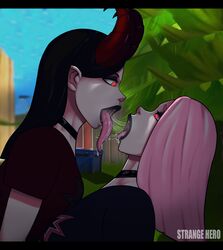 2girls after_kiss black_lips black_lipstick choker demon demon_girl demon_haze_(fortnite) demon_horns duo egirl emo extreme_french_kiss eyeshadow female female_only fortnite goth haze_(fortnite) kissing lipstick long_tongue moaning mouth_fetish multiple_girls naughty_face pale_skin pink_hair red_eyes saliva seductive selfcest sloppy_kiss strangehero tongue tongue_fetish tongue_kiss tongue_out tongue_wrap yuri