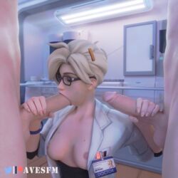 1girls 3d ave3dx big_penis blender blowjob breasts doctor doctor_on_patient mercy overwatch straight threesome unprofessional_behavior