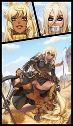 2girls abs angelise_reiter areolae big_breasts breasts catfight cleavage dark-skinned_female dark_skin dildo female female_only final_fantasy final_fantasy_xiv interracial large_breasts lilisette_illderthane multiple_girls nipples sefuart yuri