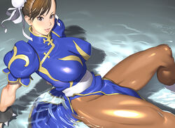 big_breasts brown_eyes brown_hair capcom chinese_clothes chun-li female female_only hair_bun kotoyoshi kotoyoshi_yumisuke long_hair nipples nipples_visible_through_clothing pantyhose solo solo_female solo_focus street_fighter thick_thighs