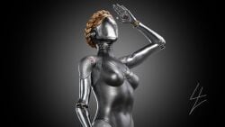 3d 3d_(artwork) artist_signature atomic_heart braided_hair female_only metallic_body mundfish official_art robot robot_girl robot_humanoid salute saluting shiny_body skinny the_twins_(atomic_heart) ulanlex