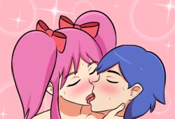 2girls blue_hair blush closed_eyes female female_only french_kiss kissing multiple_girls pink_hair saiko_bichitaru_(smg4) smg4 tari_(smg4) tongue yuri