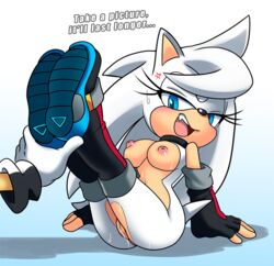 2019 big_breasts blue_eyes blush boots breasts digital_media_(artwork) fan_character fangs female gloves greymelon legs_up long_hair mist_the_hedgehog mobian_(species) nipples nude original_character pussy sega sonic_(series) sonic_fan_characters sonic_oc sonic_team sonic_the_hedgehog_(series) sweat text vagina wet wet_pussy white_fur