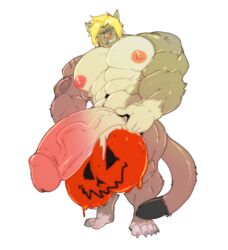 abs anthro biceps big_biceps big_nipples big_pecs blond_hair blonde_hair blonde_hair_male blue_eyes bodybuilder broad_shoulder canine cat_tail cursedmarked deltoids dipstick_tail evil_grin front_view full_body furry gay gradient_penis grey_fur grin gritted_teeth halloween hip_lines huge_balls huge_biceps huge_cock huge_pecs humanoid_penis hyper_muscles long_balls long_tail male male_nipples male_only muscles muscular muscular_arms muscular_male nipples nude orange_balls painted_balls pecs penis pink_nipples pink_penis pumpkin serratus_anterior smug solid_color_background solo tail tan_fur thick_penis toe_claws top_heavy_penis urethra vein veiny_penis white_background wide_shoulders yaoi