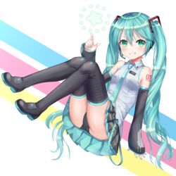 absurdres aqua_eyes aqua_hair black_panties boots female happycloud hatsune_miku highres panties striped thigh_boots thighhighs twintails underwear vocaloid