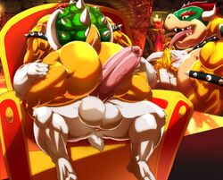 2boys anthro anus asgore_dreemurr ass balls bara barazoku bastroceive beard big_penis blonde_hair blush boss_monster bovid bowser caprine collar crossover duo erection facial_hair fur gay genitals hair horn huge_cock koopa long_ears magangz male male/male male_only mammal mario_(series) multiple_boys nintendo nude open_mouth penis scalie simple_background sitting tail teeth testicles tongue tongue_out undertale vein veiny_penis video_games white_body white_fur