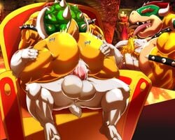 2boys anal anal_sex anthro anus asgore_dreemurr ass balls bara barazoku bastroceive beard big_penis blonde_hair blush bodily_fluids boss_monster bovid bowser caprine collar crossover cum cum_in_ass cum_inside duo erection facial_hair fur gay genital_fluids genitals hair horn huge_cock koopa long_ears magangz male male/male male_only mammal mario_(series) multiple_boys nintendo nude open_mouth penetration penis scalie sex simple_background sitting tail teeth testicles tongue tongue_out undertale vein veiny_penis video_games white_body white_fur