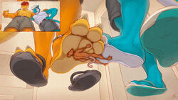 3_toes anthro claws dragon draxi foot_fetish foot_focus group hi_res male male/male mammal micro murid murine rat rodent scalie smothering thaz_(artist) thaz_(character) toe_claws toes trampling