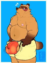 1boy 2020 2dredders animal_crossing anthro belly bottomwear brown_body brown_fur bulge canid canine fur furry genitals humanoid_hands male male_only mammal moobs nintendo nipples raccoon_dog shorts slightly_chubby solo solo_male tanuki testicles tom_nook underwear