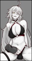 1futa artificial_vagina balls big_penis breasts cleavage dickgirl erection fate/grand_order fate_(series) futa_only futanari jeanne_alter masturbation monochrome penis sex_toy solo testicles todding