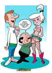 female fishnet_stockings fishnets george_jetson hanna-barbera judy_jetson lewdtoons mr._spacely nipple_piercing nipples pussy skirt the_jetsons white_hair