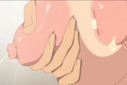 1boy animated areolae breast_grab breast_squeeze gigantic_breasts haha_musume_donburi_oppai_tokumori_bonyuu_shiru_dakude huge_breasts huge_nipples lactating lactation male nipple_grab nipple_squeeze puffy_nipples sakie_(haha_musume_donburi)