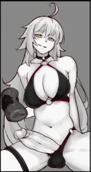 1futa artificial_vagina balls big_penis breasts cleavage dickgirl erection fate/grand_order fate_(series) futa_only futanari jeanne_alter monochrome penis sex_toy solo testicles todding