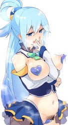 1girls aqua_(konosuba) areola_slip areolae arm_under_breasts bangs bare_shoulders belly blue_eyes blue_hair blue_heart_pasties blue_pasties blue_skirt blush bow breast_lift breast_squish breasts bunnysuit bush c-string clavicle collar covered_nipples covered_pussy covering_crotch crying crying_with_eyes_open detached_collar detached_sleeves erect_nipples erect_nipples_under_clothes eyebrows_visible_through_hair female female_only female_pubic_hair gem green_bow hair_bobbles hair_ornament hair_rings hair_up hairy hairy_pussy half-closed_eyes heavy_breathing high_resolution kono_subarashii_sekai_ni_shukufuku_wo! large_breasts light-skinned_female light_skin long_hair long_sleeves looking_pleasured mismatched_pubic_hair naughty_face navel nipple_bulge nipple_slip nipples open_mouth open_skirt pasties pleasure_face pubes pubic_hair puffy_nipples reverse_bunnysuit shirabe_shiki simple_background skirt smile solo steam sweat tears tied_hair topless uncensored very_long_hair white_background white_skin