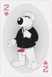 animal_genitalia animal_penis anthro balls bottomless brian_griffin canid canine canine_penis canis clothed clothing digital_media_(artwork) domestic_dog erection family_guy fur genitals hi_res knot looking_at_viewer male male_only mammal necktie neenya penis playing_card shirt simple_background small_penis smile solo standing suit suit_jacket topwear transparent_background two_of_hearts