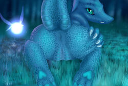 2020 alligator alligatorid anus ass ass_up big_butt blue_body blue_eyes blue_scales bodily_fluids claws crocodilian dragon facial_scales facial_spikes female feral forest genital_fluids genitals grass green_eyes hand_on_butt hindpaw hybrid kneeling looking_back night order-random outside paws plump_labia presenting presenting_anus presenting_hindquarters presenting_pussy pussy pussy_juice rear_view reptile scales scalie shy solo solo_focus spikes spread_legs spreading tree