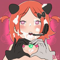 1boy cat_ears choker cum cum_in_mouth cute femboy girly gloves headset heart-shaped_pupils kansard_depravity male male_only orange_hair solo