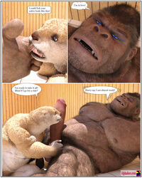 3d absurd_res alphafurs anthro ape balls big_penis comic duo english_text feral genitals gorilla haplorhine hi_res huge_cock humanoid humanoid_genitalia humanoid_penis hybrid invalid_tag male male/male mammal nude penis primate robbyj88 text