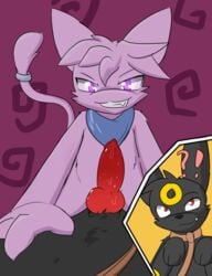 ! 1boy 2019 4_fingers ? ambiguous_gender animal_genitalia animal_penis anthro anthrofied black_body black_fur canine_penis collar domination duo eeveelution eye_contact fur furry half-closed_eyes hi_res interspecies knot leash looking_at_viewer male male_pov malesub nintendo on_top original_character penis pink_body pink_eyes pokémon_(species) pokemon pokemon_gsc pov purple_fur red_eyes red_penis ryoku scarf umbreon video_games