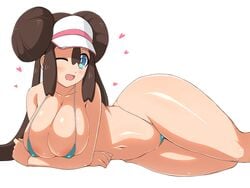 1girls abs alternate_breast_size alternate_outfit ass bikini breasts cleavage female female_only heart huge_ass huge_breasts human large_breasts looking_at_viewer nintendo on_side pokemon pokemon_bw2 rosa_(pokemon) solo tamezou thick_thighs white_background wide_hips wink