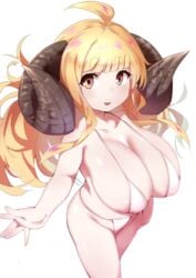 amber_eyes anila_(granblue_fantasy) bikini blonde_hair breasts draph draph_race_(granblue_fantasy) female granblue_fantasy horn horns huge_breasts monchan_rev3 solo string_bikini thong