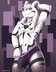 absurd_res anthro armpit_hair asriel_dreemurr asriel_dreemurr_(god_form) athletic black_nipples black_penis black_sclera body_hair boss_monster bovid bulge caprine clothing fangs genital_outline genitals goat hand_behind_head hi_res horn humanoid_genitalia humanoid_penis long_ears male male_only mammal muscular narija nipples penis penis_base penis_outline pinup portrait pose pubes smile smirk solo solo_focus teasing three-quarter_portrait undertale underwear underwear_pull video_games