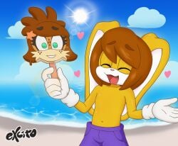2024 amani_mermaid beach excito gloves happy heart ice_cream lex_cyclone open_mouth sfw shorts sun white_gloves