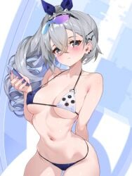 animated animated arm_behind_back bikini bilingual_commentary blue_bikini breasts cellphone censored chinese_commentary commentary completely_nude english_commentary eyewear_on_head female grey_eyes grey_hair hair_between_eyes holding holding_phone honkai:_star_rail honkai_(series) long_hair medium_breasts mixed-language_commentary mosaic_censoring multicolored_bikini navel nipples nude phone pussy side_ponytail silver_wolf_(honkai:_star_rail) solo speech_bubble stomach sunglasses sweat swimsuit two-tone_bikini waterring white_bikini