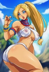 ai_generated bimbo blonde_hair blue_eyeshadow elena_(street_fighter) elena_(street_fighter)_(cosplay) fatal_fury feminization hypnosis king_of_fighters mascara red_lipstick rule_63 sano-br snk street_fighter terry_bogard