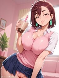 ai_assisted ai_generated ass balls big_breasts big_thighs bikini breast_expansion breasts bubble_tea caption captions comic comics dandadan dialogue female female_focus female_human girl girly huge_ass huge_breasts huge_cock interracial male momo_ayase penis sexy sexy_body sexy_pose solo tagme text text_bubble yumeshiori
