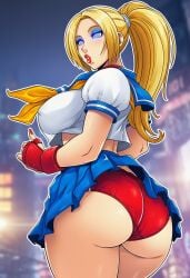 ai_generated bimbo blonde_hair blue_eyeshadow fatal_fury feminization hypnosis king_of_fighters mascara red_lipstick rule_63 sakura_kasugano sakura_kasugano_(cosplay) sano-br snk street_fighter terry_bogard