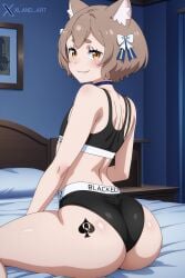 ai_generated blacked blacked_clothing cat_boy cat_ears catboy felix_argyle femboy looking_at_viewer looking_back male otoko_no_ko posing qos qos_clothing qos_tattoo queen_of_spades re:zero_kara_hajimeru_isekai_seikatsu smirk smirking smirking_at_viewer solo solo_focus tattoo tattoo_on_butt writing xland