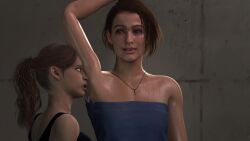 2girls 3d 3d_model armpit_fetish armpit_licking armpit_sniffing armpits arms_up claire_redfield female female_domination female_only jill_valentine licking_armpit resident_evil resident_evil_2 resident_evil_3 smell smelly smelly_armpits source_filmmaker submissive_female sweat sweaty sweaty_armpits yellowluxaresfm_(artist) yuri