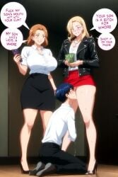 1boy 2woman 2women ai_generated cunnilingus femdom licking_pussy money mother prostitute prostitution son