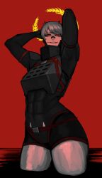 1girls abs android android_girl armor ass athletic_female belts big_ass cleavage clothed curvaceous cyborg cyborg_girl dark_skin earrings emp_lines evil_girl evil_grin evil_smile eyeliner eyeshadow female flexing geir_(serenitytaisen) geisha_(serenitytaisen) hands_behind_head light-skinned_female looking_at_viewer looking_down looking_down_at_viewer muscular_female oc original_character pixie_cut red_background red_eyes robot robot_girl serenitytaisen short_hair signalis smug smug_face smug_grin smug_smile star_(signalis) tagme thick thick_lips thick_thighs thighs timur24k tomboy vest voluptuous voluptuous_female white_hair wide_hips