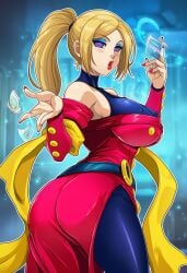 ai_generated bimbo blonde_hair blue_eyeshadow fatal_fury feminization hypnosis king_of_fighters mascara red_lipstick rose_(street_fighter) rose_(street_fighter)_(cosplay) rule_63 sano-br snk street_fighter terry_bogard