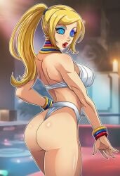 ai_generated bimbo blonde_hair blue_eyeshadow elena_(street_fighter) elena_(street_fighter)_(cosplay) fatal_fury feminization hypnosis king_of_fighters mascara red_lipstick rule_63 sano-br snk street_fighter terry_bogard