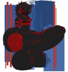 alyx_(alyxtheprotogen) anthro balls big_balls big_penis black_body black_fur bottomless clothed clothing crouching fur genitals harness hi_res huge_balls huge_cock hyper hyper_balls hyper_genitalia hyper_penis kel_lil legwear machine male male_focus male_only outline penis protogen red_outline service_top solo spread_legs spreading thigh_highs vein veiny_balls veiny_penis