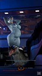 1boy 1girls 1monster 3d 9:16 alien alien_girl asari belly blender blue_skin collar commander_shepard dialogue dialogue_options english_text hands_behind_head image image_set interspecies interspecies_pregnancy large_ass large_breasts mass_effect mature_female nipples no_sex pinkm45k pregnant pregnant_female pussy samara varren watching watermark wide_hips