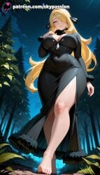 1girls 2025 ai_assisted ai_generated anime artist_name aurora bamboo bare_tree barefoot big_breasts big_chest blonde_hair branch breast breasts bust busty chest christmas_tree coat cynthia_(pokemon) explicit feet female fireflies forest from_below fur-trimmed_coat fur-trimmed_sleeves fur_collar fur_trim galaxy grass grey_eyes hair_ornament hair_over_one_eye hi_res high_quality high_resolution highres large_breasts long_hair looking_at_viewer low-angle_view milky_way moon nature night night_sky nintendo outdoors palm_tree patreon patreon_logo patreon_username pine_tree plant pokemon pokemon_dppt shooting_star sky skypassion soles solo stable_diffusion star_(sky) starry_sky starry_sky_print tanzaku toes tree walking watermark