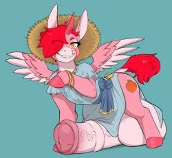2024 6my alicorn alternate_species animal_genitalia animal_penis balls big_penis blush buckteeth clothing cutie_mark digital_media_(artwork) dress equid equine equine_genitalia equine_penis erection feathered_wings feathers feral fur genitals green_background gynomorph_(lore) hair hasbro hi_res hooves horn huge_cock lacey_(senshell) looking_at_viewer male mammal medial_ring my_little_pony mythological_creature mythological_equine mythology penis pink_body pink_fur red_hair simple_background smile solo tail teeth wings