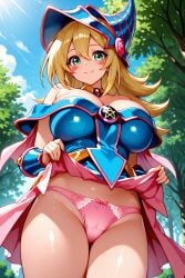 1girls ai_generated arms black_brooch blonde_hair blue_boots blue_dress blue_hat blue_sky blush blush_stickers body_blush boots bow bow_panties breasts bush cameltoe cleavage cloud cloudy cloudy_sky commission dark dark_magician_girl dark_type daylight dress female female_focus forest green_eyes hat high-res highres konami large_breasts leaf legs light-skinned_female light_skin lips long_arms long_hair long_legs magical_girl magician magician_hat monster monster_girl panties pantyshot pentagram pink_bow pink_brooch pink_lips pink_panties pink_ribbon pink_skirt pink_trim pixiv pixiv_commission pixiv_id pixiv_link pixiv_username ribbon ribbon_panties shiny_ass shiny_cameltoe shiny_clothes shiny_hair shiny_skin skirt skirt_lift sole_female solo solo_focus spellcaster spellcaster_type thick_thighs thighs tree very_long_hair wavy_hair white_background yellow_trim yoshi_(artist) yu-gi-oh! yu-gi-oh!_duel_monsters