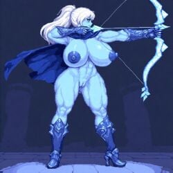 1girls ai_generated arrow bow dota_2 drow_ranger functionally_nude huge_breasts looking_at_viewer nipples pixel_art pussy shooting solo